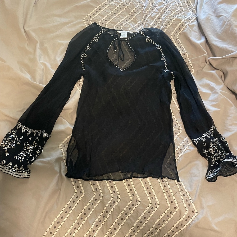 Y2K sheer silk beaded top